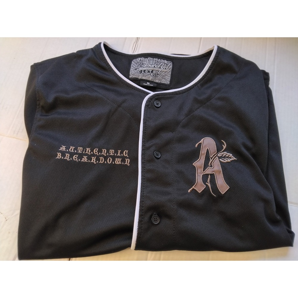 Ringer Baseball Jersey Authentic Breakdown Mens Medium Black Embroidered Rose